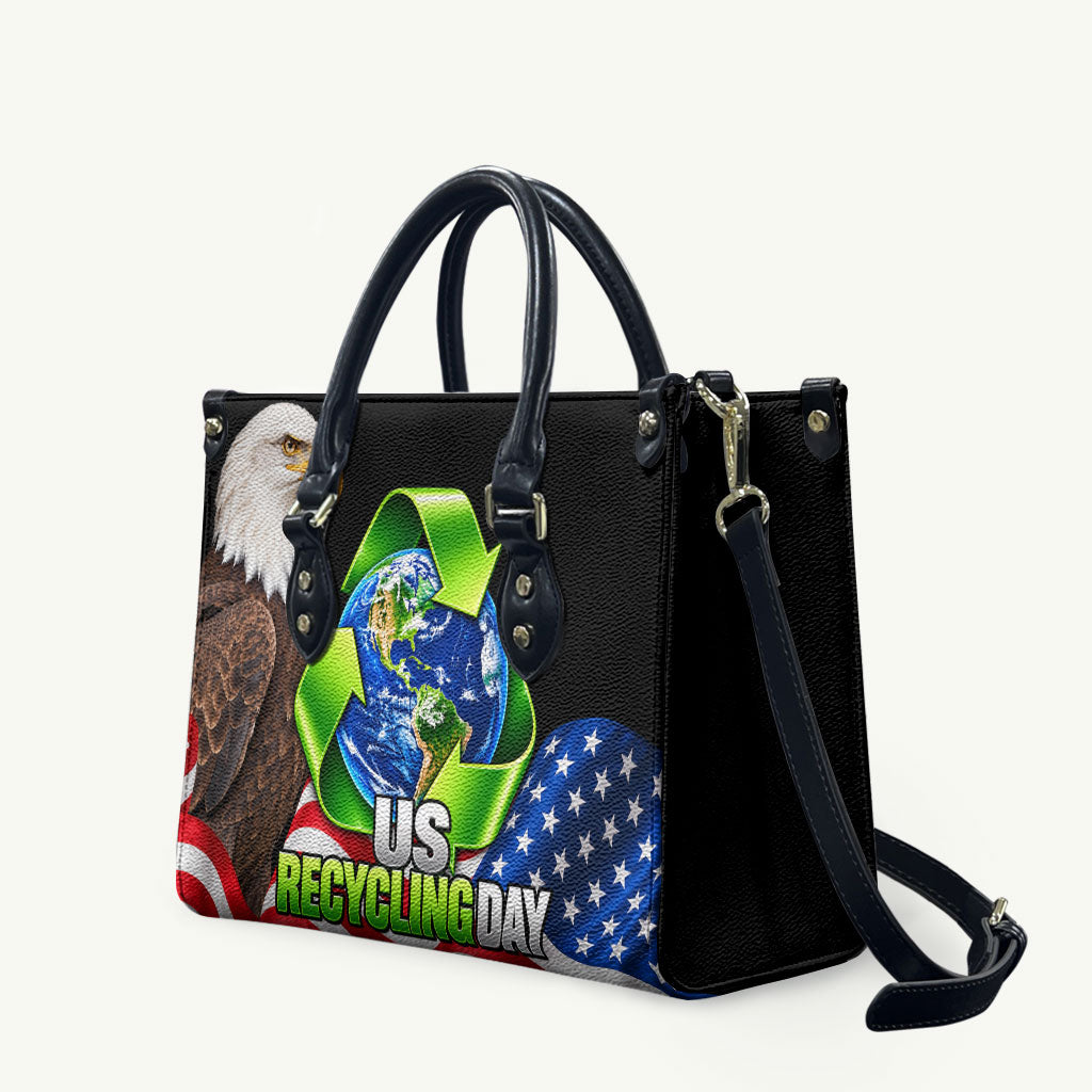 Recycling Day Bald Eagle Leather Bag American Flag And Earth Green Recycle