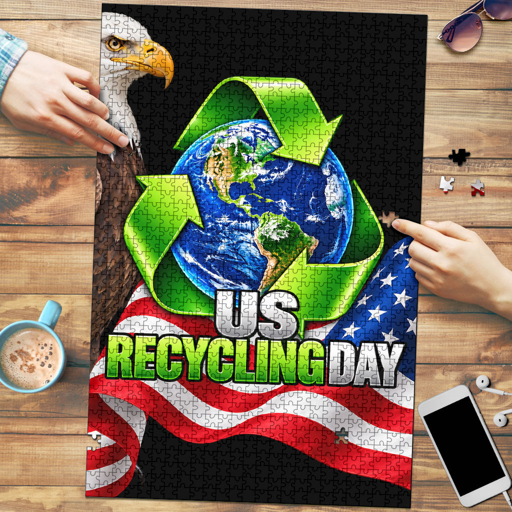 Recycling Day Bald Eagle Puzzle American Flag And Earth Green Recycle