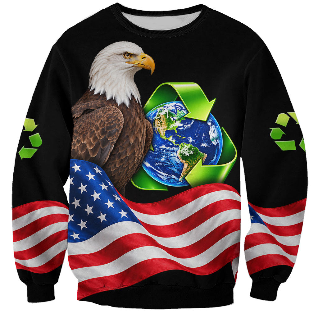 Recycling Day Bald Eagle Sweatshirt American Flag And Earth Green Recycle