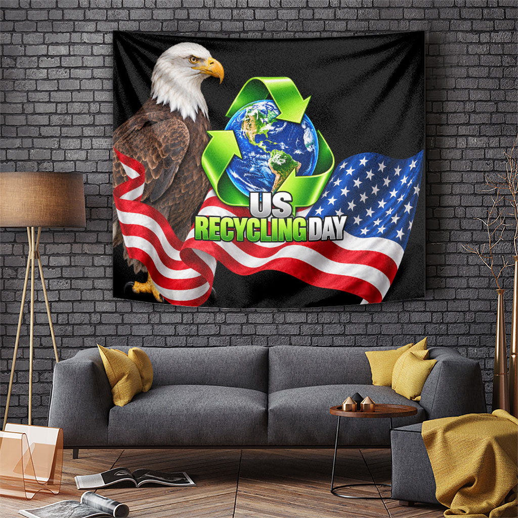 Recycling Day Bald Eagle Tapestry American Flag And Earth Green Recycle