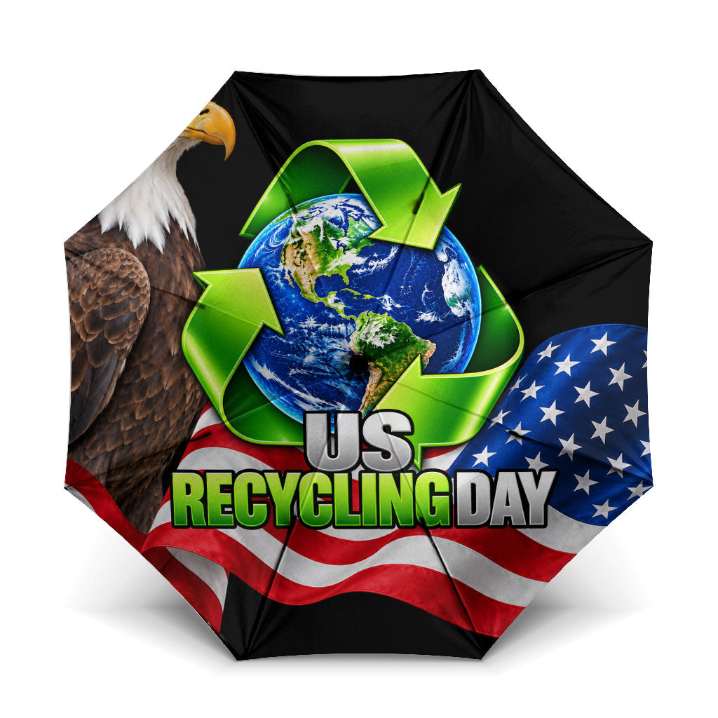 Recycling Day Bald Eagle Umbrella American Flag And Earth Green Recycle
