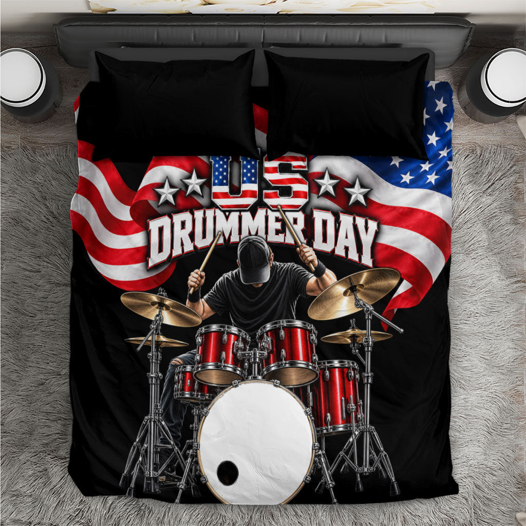 US Drummer Day Bedding Set American Flag And Drum Set
