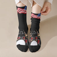 US Drummer Day Crew Socks American Flag And Drum Set