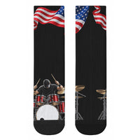 US Drummer Day Crew Socks American Flag And Drum Set