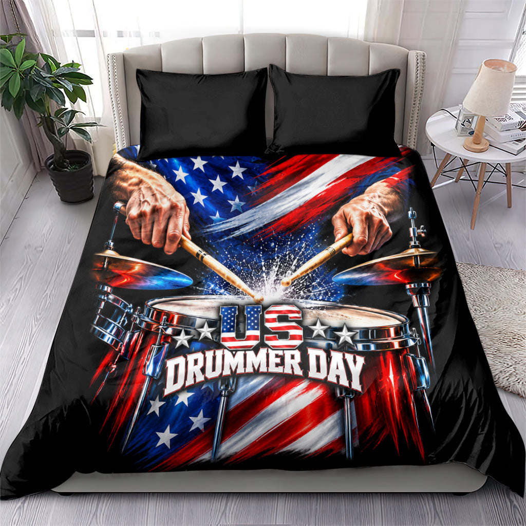 US Drummer Day Bedding Set American Flag Snare Drum Splash