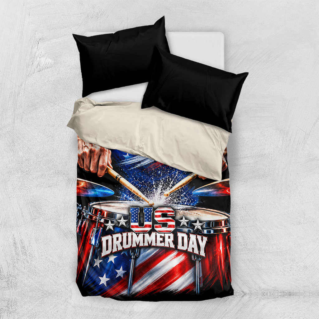 US Drummer Day Bedding Set American Flag Snare Drum Splash