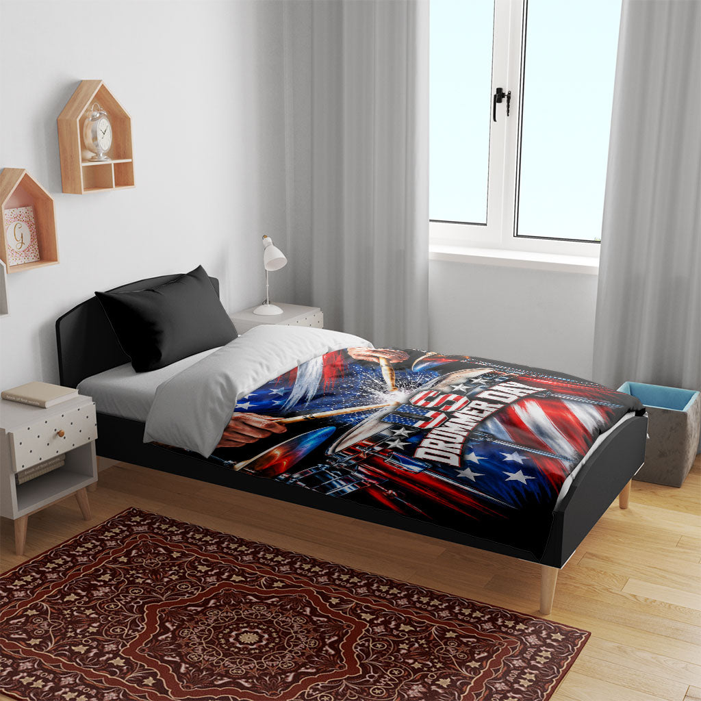 US Drummer Day Bedding Set American Flag Snare Drum Splash