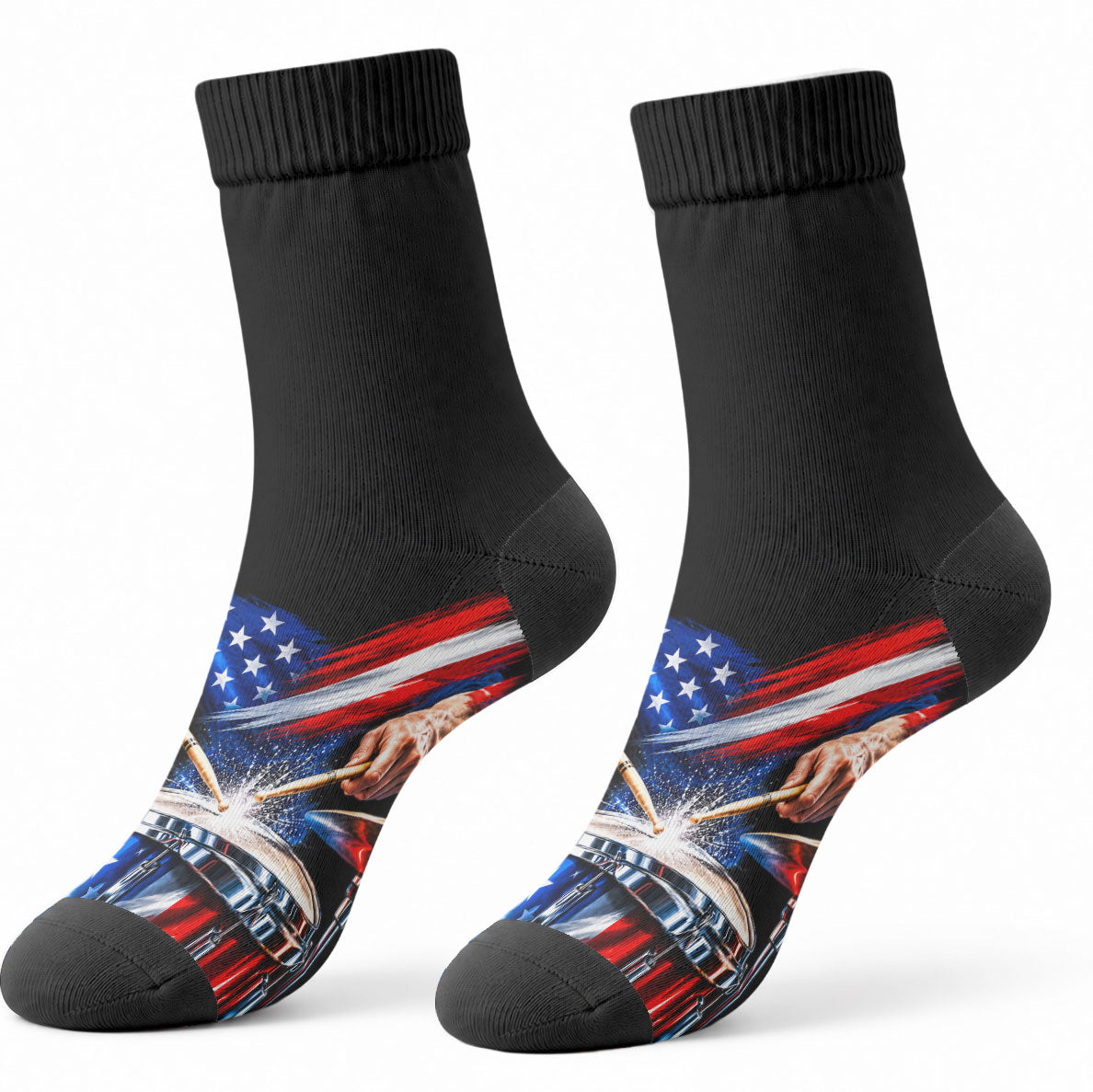 US Drummer Day Crew Socks American Flag Snare Drum Splash