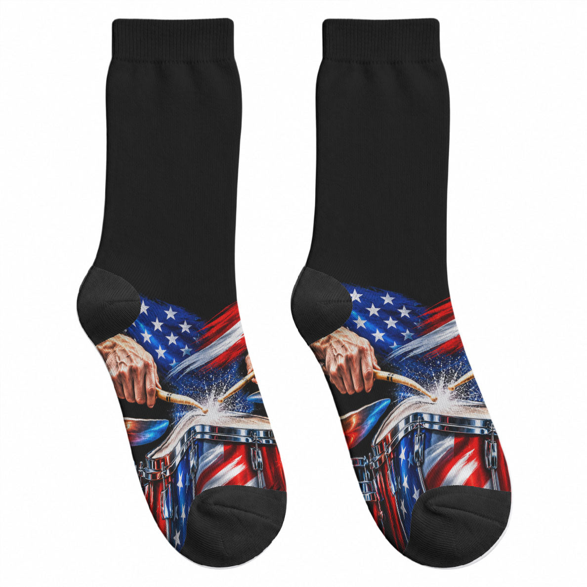 US Drummer Day Crew Socks American Flag Snare Drum Splash