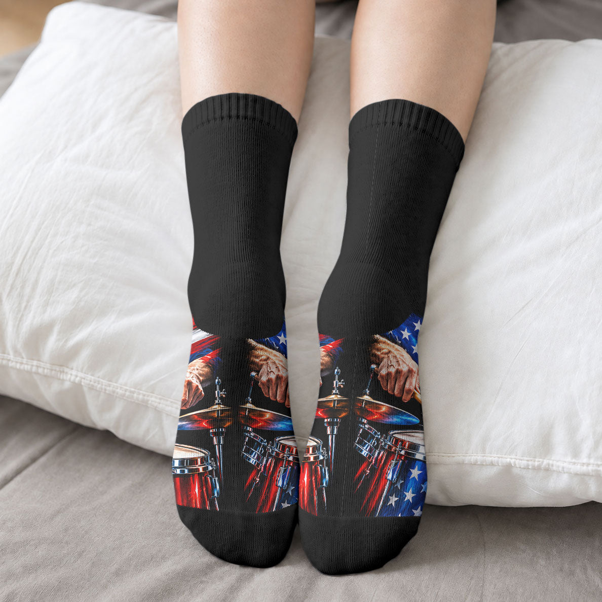 US Drummer Day Crew Socks American Flag Snare Drum Splash