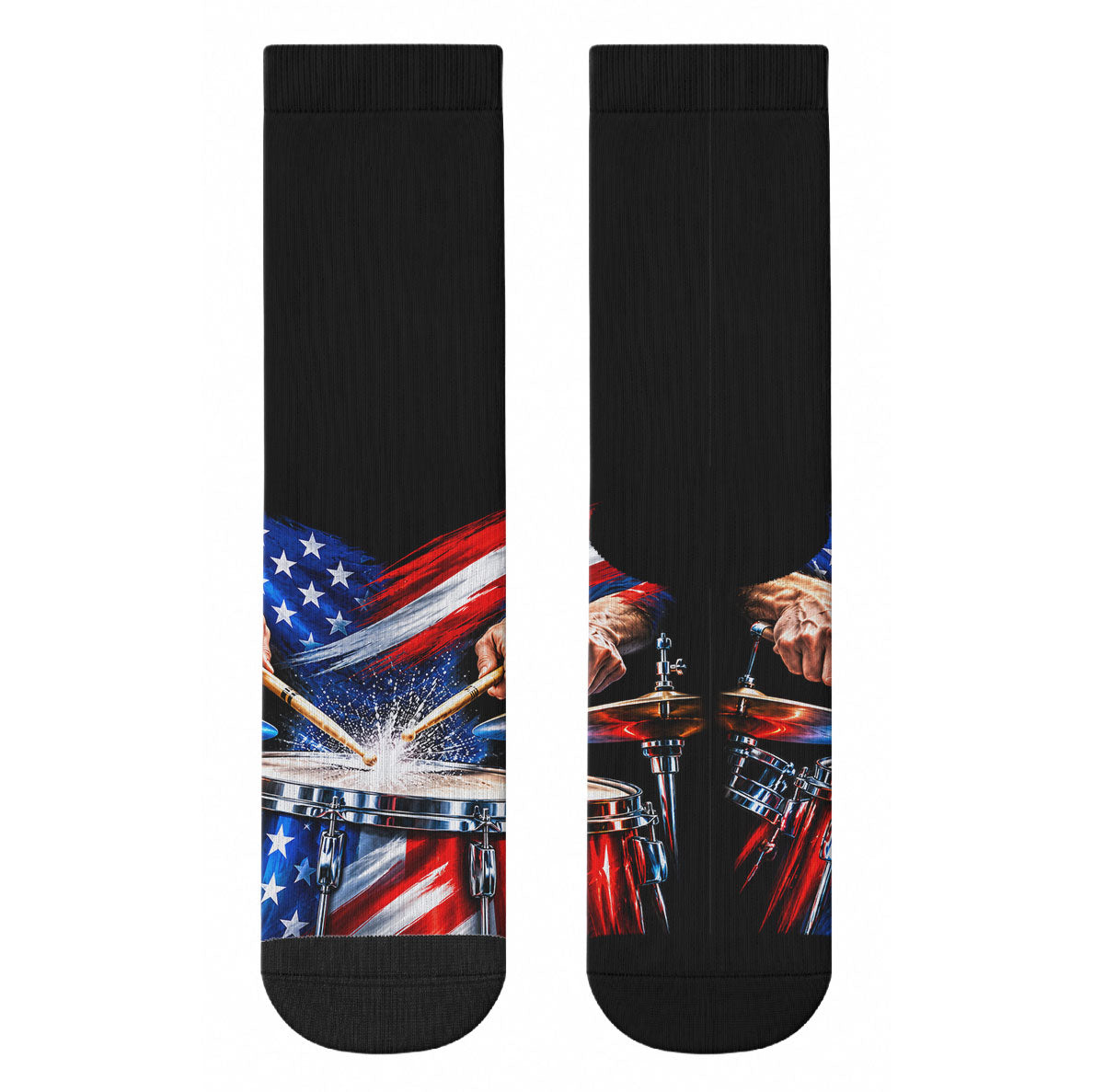 US Drummer Day Crew Socks American Flag Snare Drum Splash