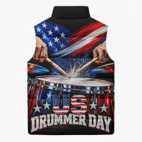 US Drummer Day Sleeveless Puffer Jacket American Flag Snare Drum Splash