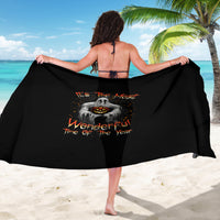 Black Halloween sarong with gorilla jack-o'-lantern graphic and 'Wonderful' wording