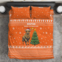 Bhutan Christmas Bedding Set with Takin Santa Hat Christmas Tree and Snowflake Pattern in Orange - Wonder Print Shop