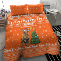 Bhutan Christmas Bedding Set with Takin Santa Hat Christmas Tree and Snowflake Pattern in Orange - Wonder Print Shop