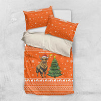 Bhutan Christmas Bedding Set with Takin Santa Hat Christmas Tree and Snowflake Pattern in Orange - Wonder Print Shop