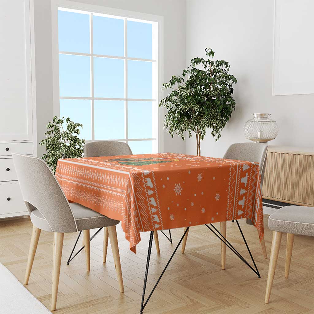 Bhutan Christmas Tablecloth with Takin Santa Hat Christmas Tree and Snowflake Pattern in Orange - Wonder Print Shop