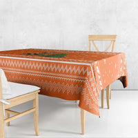 Bhutan Christmas Tablecloth with Takin Santa Hat Christmas Tree and Snowflake Pattern in Orange - Wonder Print Shop