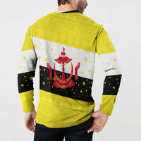 Brunei Christmas Button Sweatshirt with Cartoon Monkey Santa Hat Candy Cane and Yellow Black Flag Pattern - Wonder Print Shop