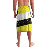 Brunei Christmas Lavalava with Cartoon Monkey Santa Hat Candy Cane and Yellow Black Flag Pattern - Wonder Print Shop