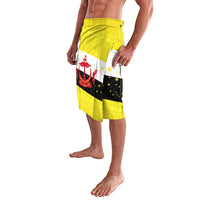 Brunei Christmas Lavalava with Cartoon Monkey Santa Hat Candy Cane and Yellow Black Flag Pattern - Wonder Print Shop