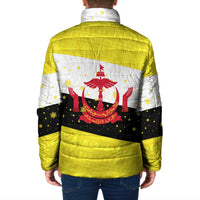 Brunei Christmas Padded Jacket with Cartoon Monkey Santa Hat Candy Cane and Yellow Black Flag Pattern - Wonder Print Shop
