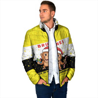 Brunei Christmas Padded Jacket with Cartoon Monkey Santa Hat Candy Cane and Yellow Black Flag Pattern - Wonder Print Shop
