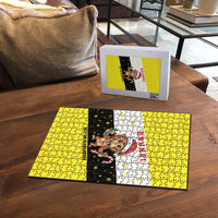 Brunei Christmas Puzzle with Cartoon Monkey Santa Hat Candy Cane and Yellow Black Flag Pattern - Wonder Print Shop