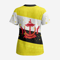 Brunei Christmas Scrub Top with Cartoon Monkey Santa Hat Candy Cane and Yellow Black Flag Pattern - Wonder Print Shop