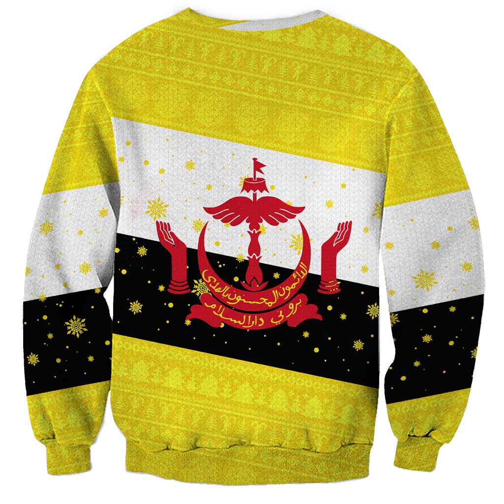 Brunei Christmas Sweatshirt with Cartoon Monkey Santa Hat Candy Cane and Yellow Black Flag Pattern - Wonder Print Shop