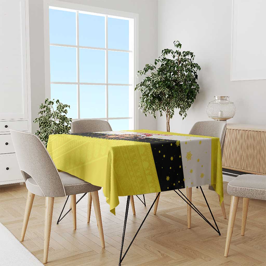 Brunei Christmas Tablecloth with Cartoon Monkey Santa Hat Candy Cane and Yellow Black Flag Pattern - Wonder Print Shop
