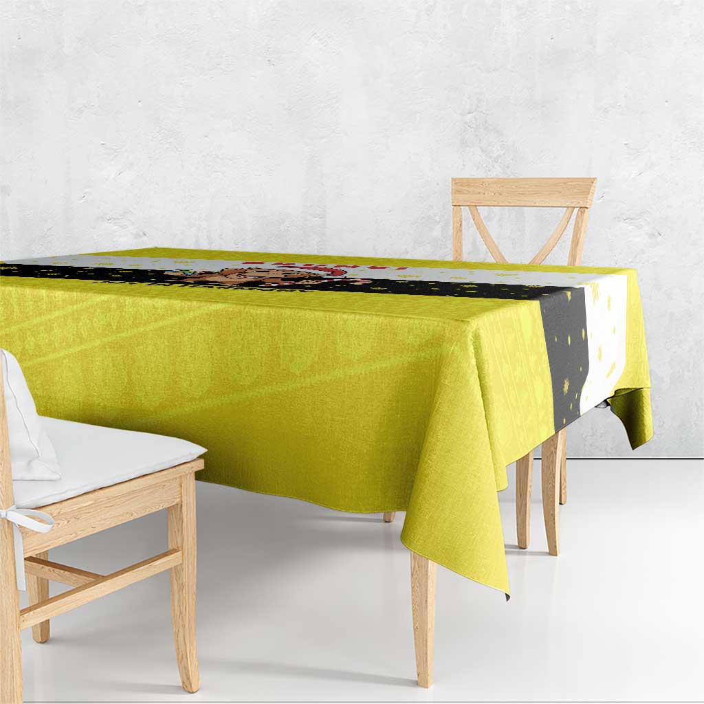 Brunei Christmas Tablecloth with Cartoon Monkey Santa Hat Candy Cane and Yellow Black Flag Pattern - Wonder Print Shop