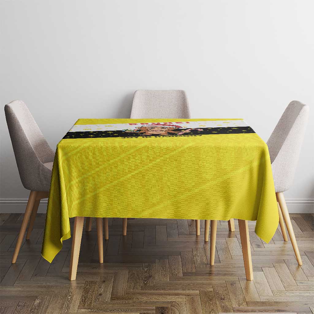 Brunei Christmas Tablecloth with Cartoon Monkey Santa Hat Candy Cane and Yellow Black Flag Pattern - Wonder Print Shop