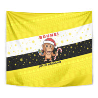 Brunei Christmas Tapestry with Cartoon Monkey Santa Hat Candy Cane and Yellow Black Flag Pattern - Wonder Print Shop