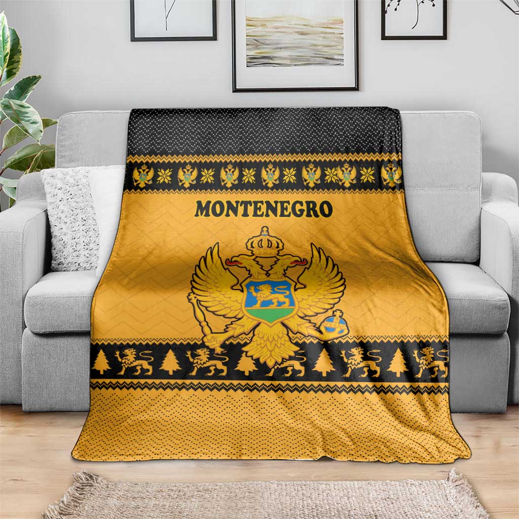 Montenegro Christmas Blanket with Gold-Black Theme, Double-Headed Eagle, and Map Motif - Wonder Print Shop