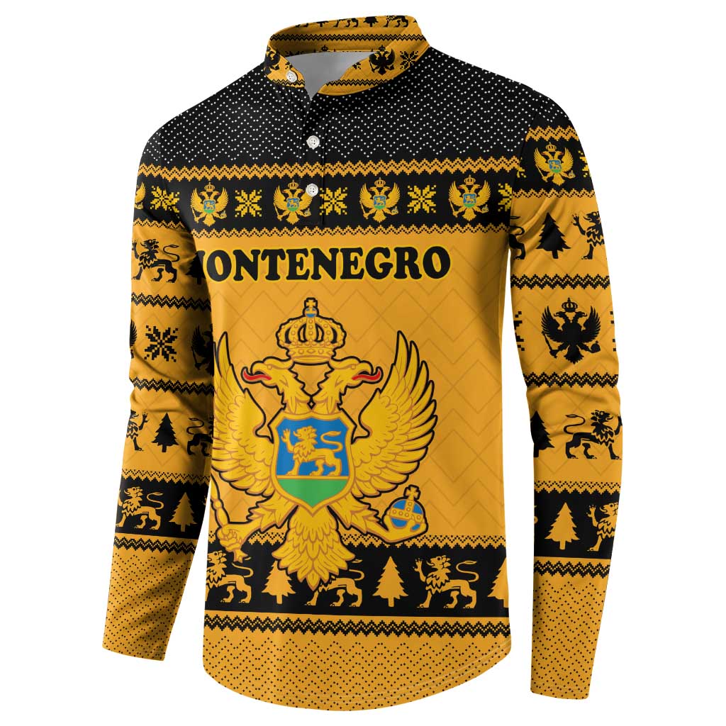 Montenegro Christmas Button Sweatshirt with Gold-Black Theme, Double-Headed Eagle, and Map Motif - Wonder Print Shop
