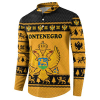 Montenegro Christmas Button Sweatshirt with Gold-Black Theme, Double-Headed Eagle, and Map Motif - Wonder Print Shop
