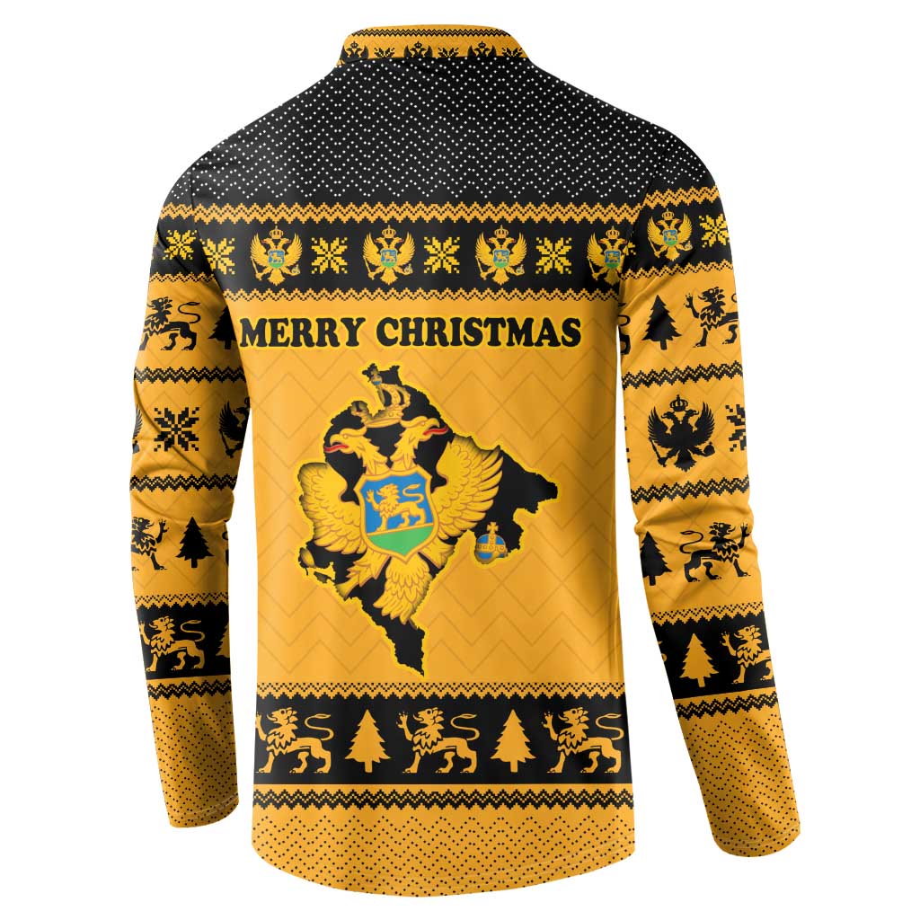 Montenegro Christmas Button Sweatshirt with Gold-Black Theme, Double-Headed Eagle, and Map Motif - Wonder Print Shop