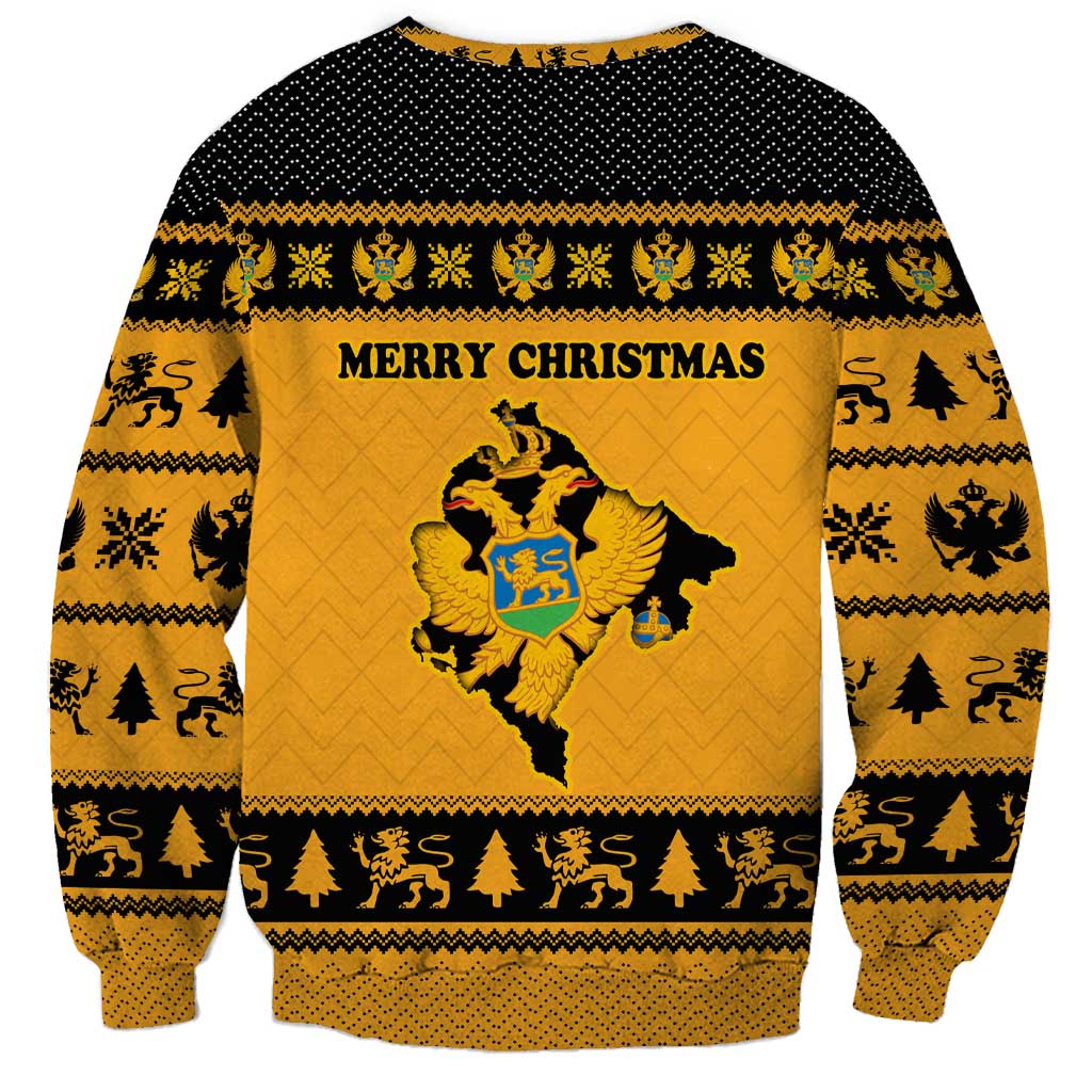 Montenegro Christmas Sweatshirt with Gold-Black Theme, Double-Headed Eagle, and Map Motif - Wonder Print Shop