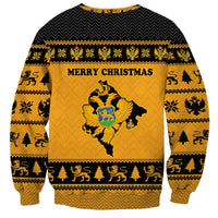 Montenegro Christmas Sweatshirt with Gold-Black Theme, Double-Headed Eagle, and Map Motif - Wonder Print Shop