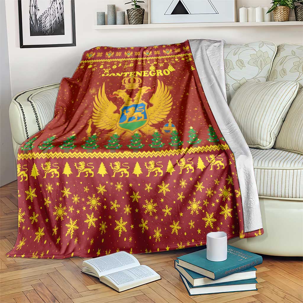 Montenegro Christmas Blanket with Red-Gold Theme, Double-Headed Eagle, and Santa Motif - Wonder Print Shop