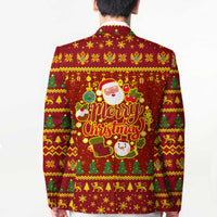 Montenegro Christmas Blazer with Red-Gold Theme, Double-Headed Eagle, and Santa Motif - Wonder Print Shop