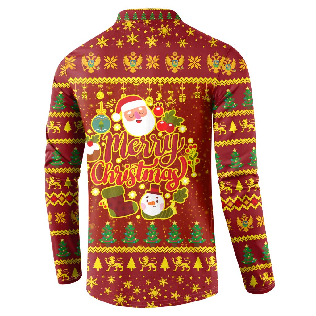 Montenegro Christmas Button Sweatshirt with Red-Gold Theme, Double-Headed Eagle, and Santa Motif - Wonder Print Shop