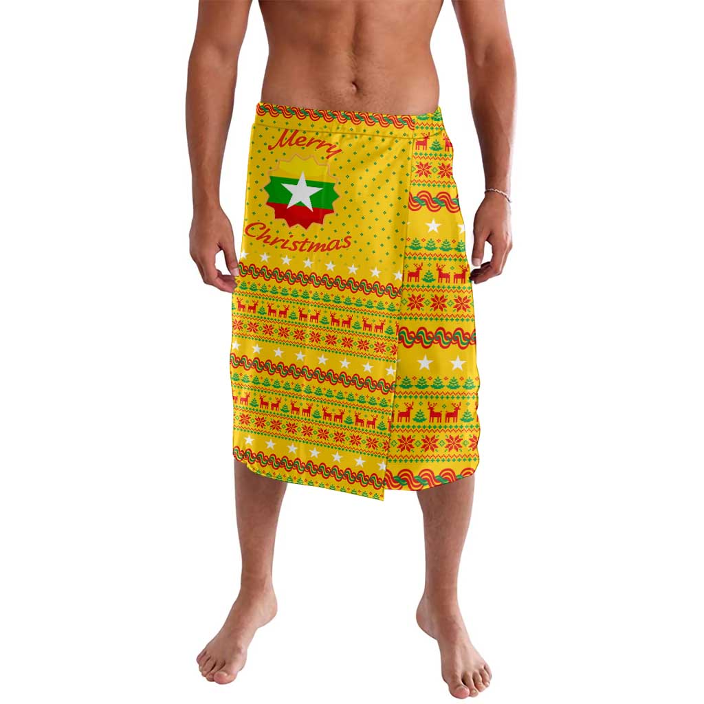 Myanmar Christmas Lavalava with Yellow-Red-Green Theme, National Emblem, and Star Motif - Wonder Print Shop