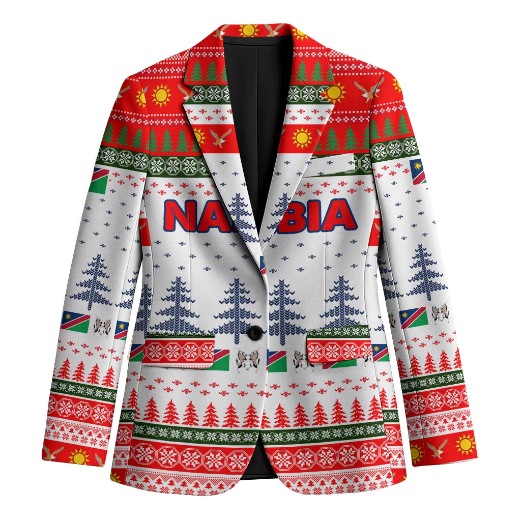 Namibia Christmas Blazer with Red-Green Theme, Coat of Arms, and National Flag Motif - Wonder Print Shop