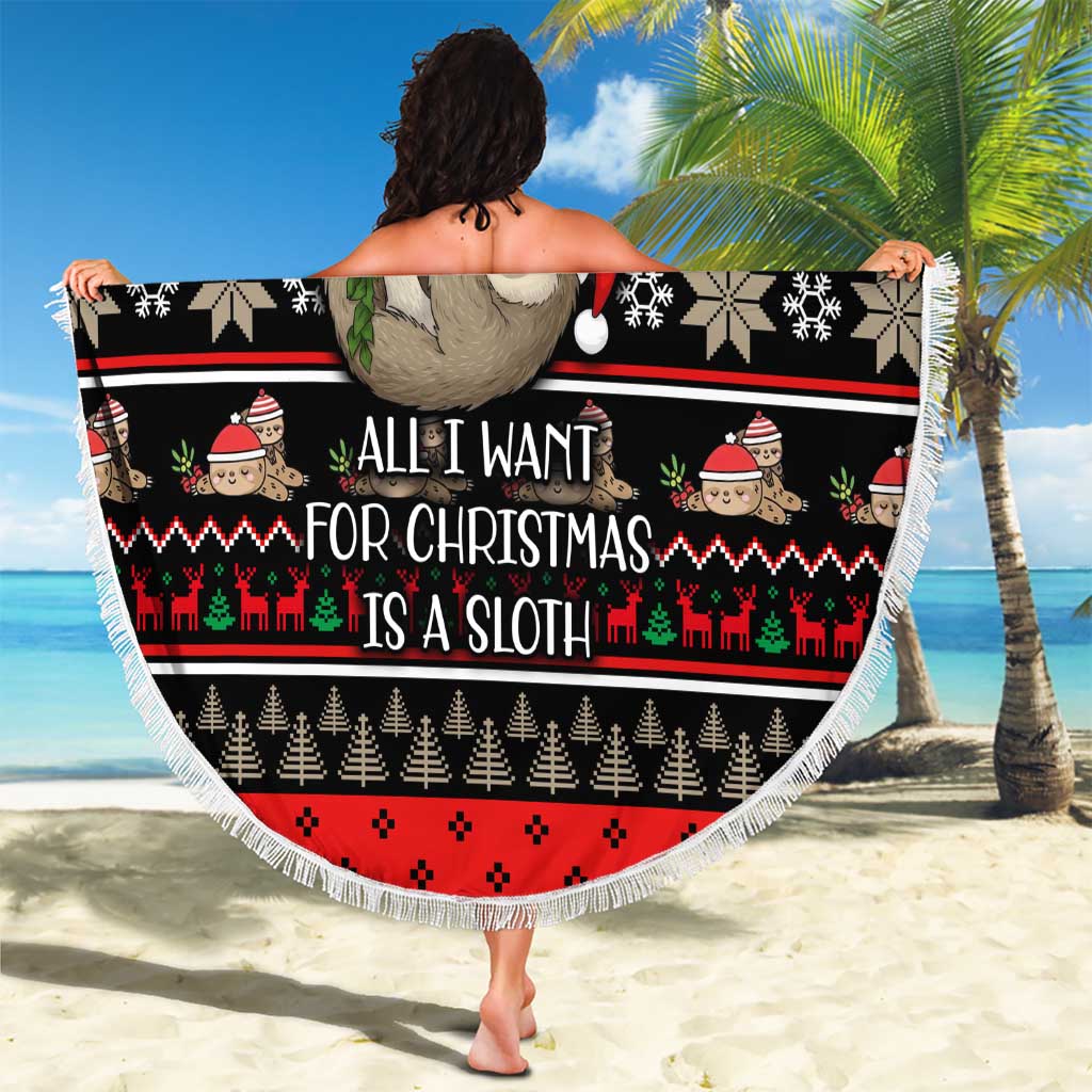 Sloth All I Want For Christmas Beach Blanket Xmas Holiday Patterns - Wonder Print Shop