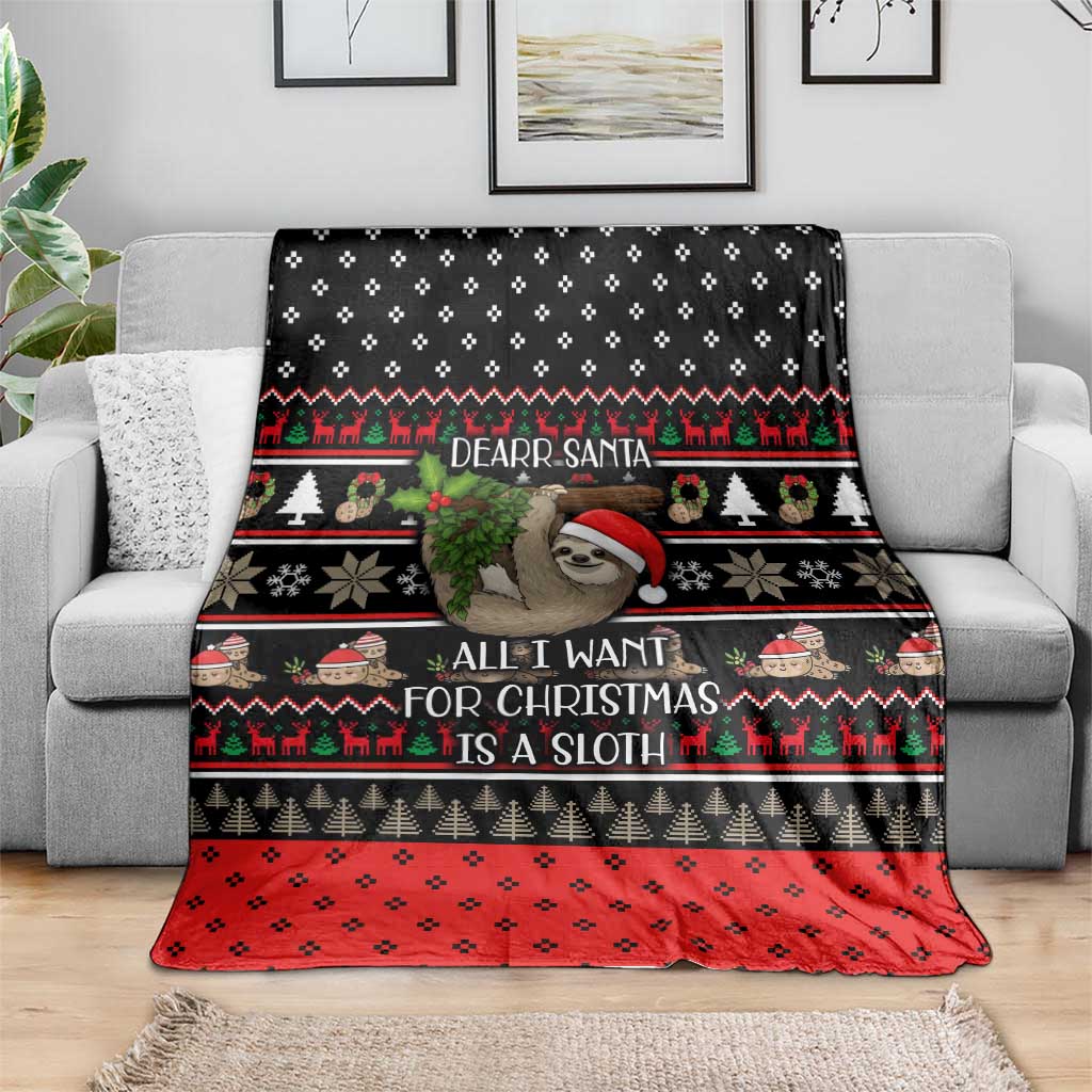 Sloth All I Want For Christmas Blanket Xmas Holiday Patterns - Wonder Print Shop