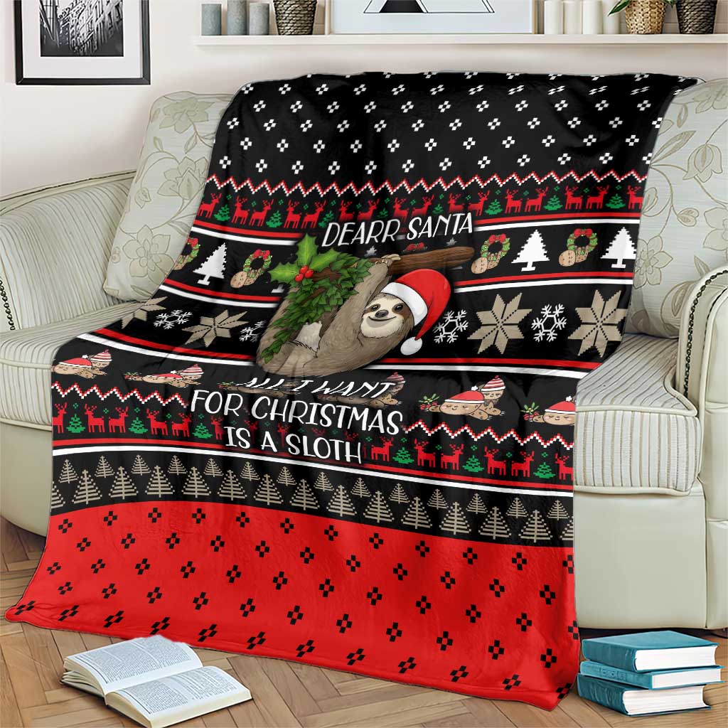 Sloth All I Want For Christmas Blanket Xmas Holiday Patterns - Wonder Print Shop