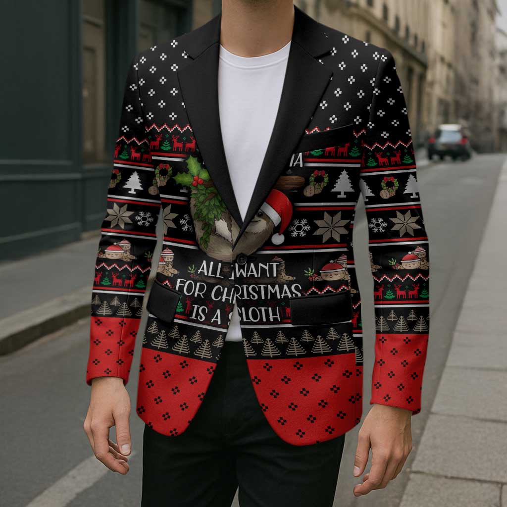 Sloth All I Want For Christmas Blazer Xmas Holiday Patterns - Wonder Print Shop