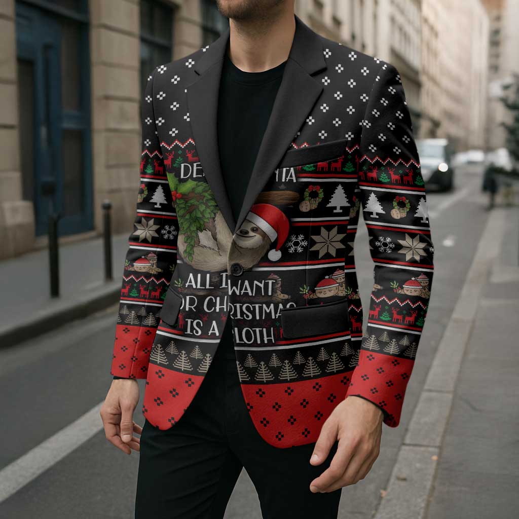 Sloth All I Want For Christmas Blazer Xmas Holiday Patterns - Wonder Print Shop